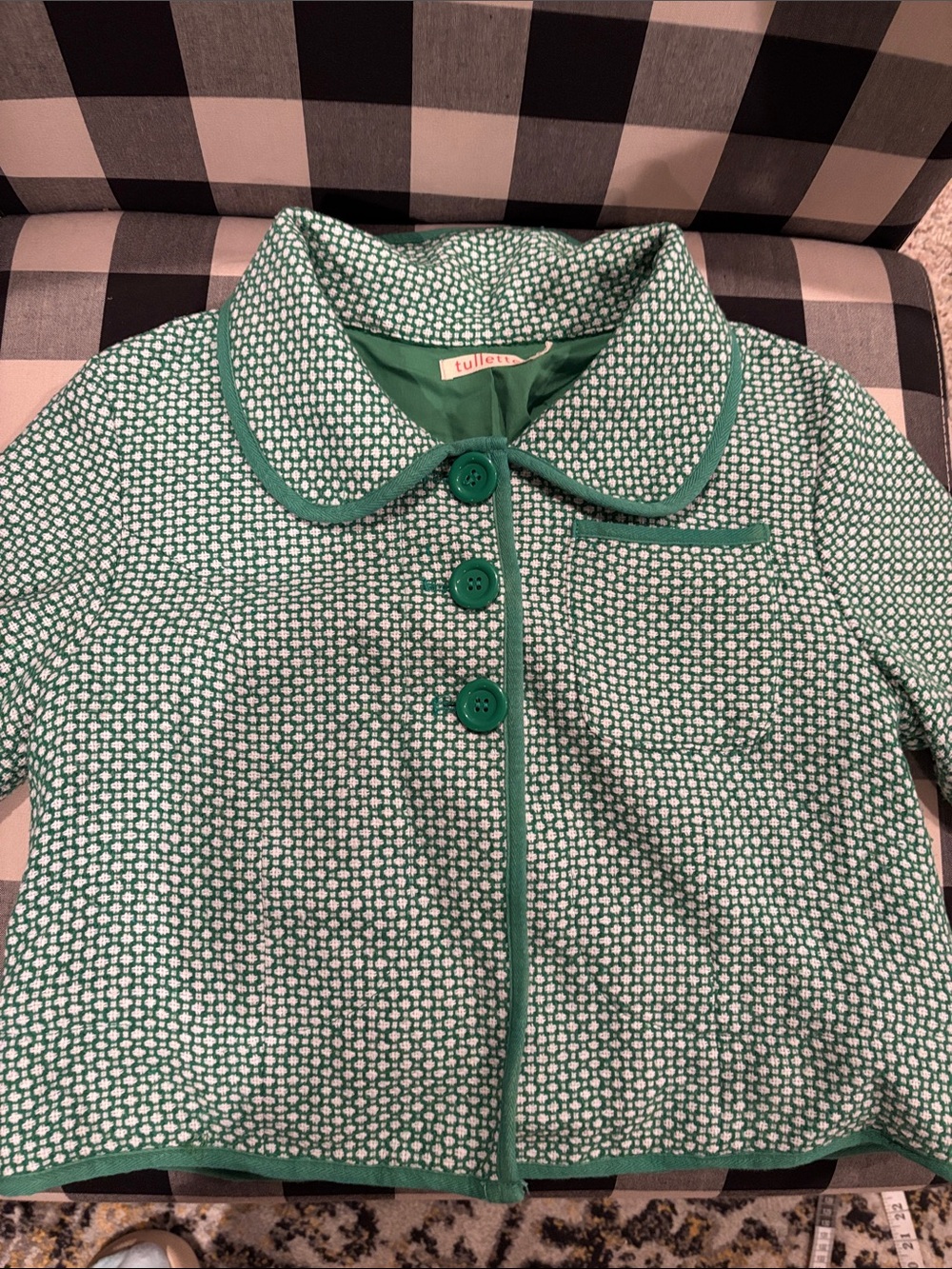 Tulle Green Micro-Pattern Cropped Jacket